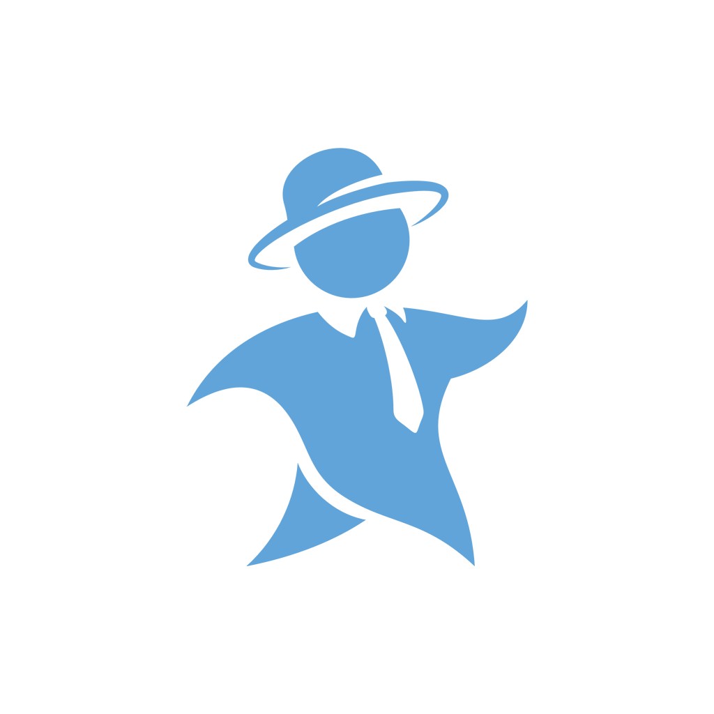 蓝色卡通戴帽子的绅士人形矢量logo图标