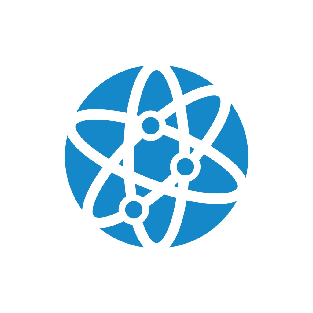蓝色球体环绕轨道矢量logo图标设计