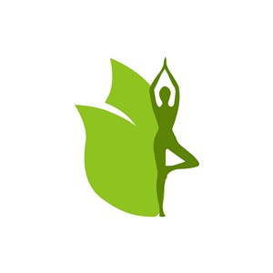 瑜伽馆logo设计--美女瑜伽叶子logo图标素材下载