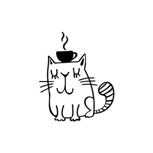 咖啡店logo设计--手绘卡通小猫咖啡logo图标素材下载