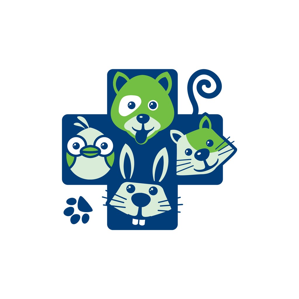 动物医疗机构logo设计-蓝色十字动物矢量logo图标素材下载