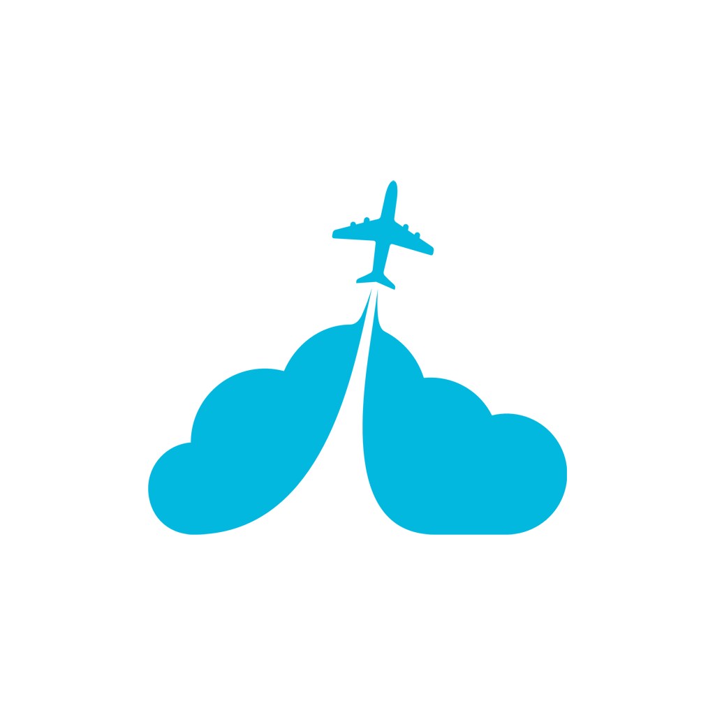 旅游业logo设计-蓝色云朵飞机矢量logo图标素材下载  