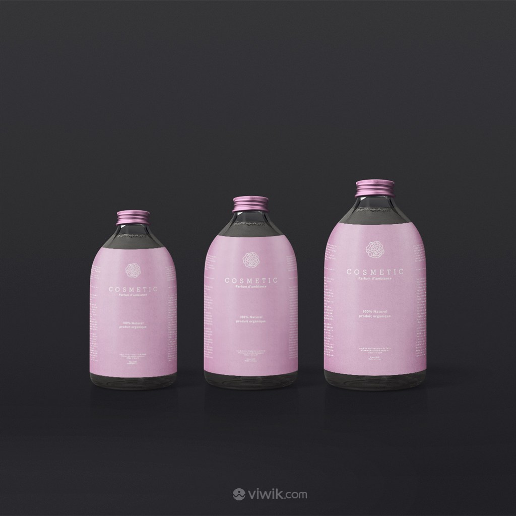 粉红色玻璃护肤品瓶包装样机模板