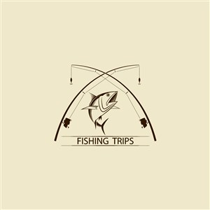 垂钓俱乐部logo设计素材鱼鱼竿图标
