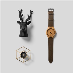鹿头装饰手表样机素材