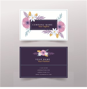 紫色田园花卉名片设计模板