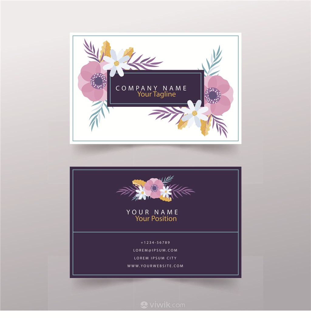 紫色田园花卉名片设计模板