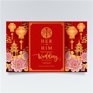 中式传统灯笼花卉新年婚庆素材