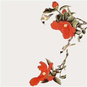 工笔画免抠图红色花卉素材