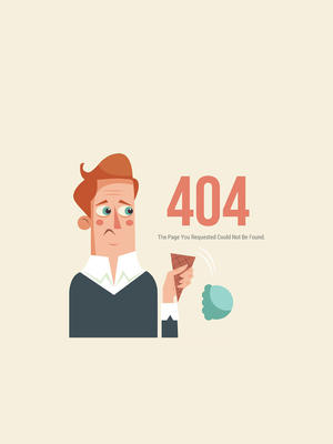 创意404错误页面弄掉冰淇淋的男子矢量图