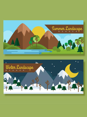 2款夏季和冬季郊外风景banner矢量图
