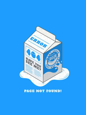 创意404错误页面漏掉的盒装牛奶矢量图 