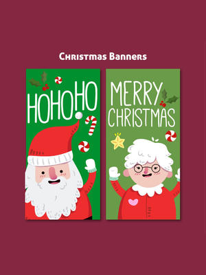 2款彩绘圣诞老人和圣诞老奶奶banner矢量图