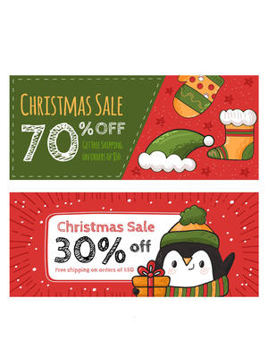 2款彩绘圣诞节折扣banner矢量素材企鹅