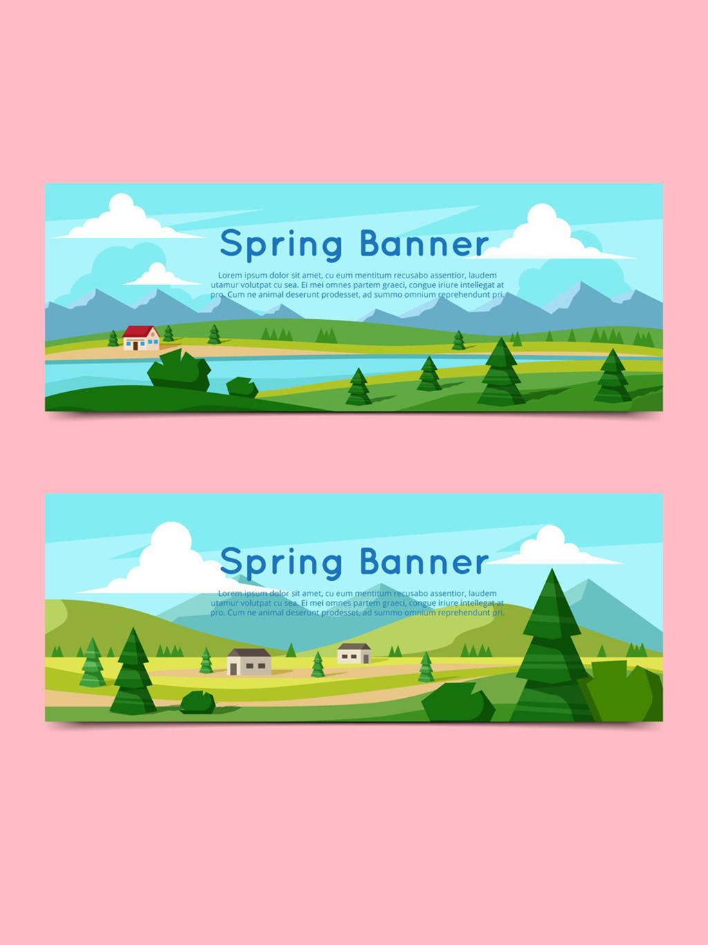 2款美丽春季风景banner矢量素材