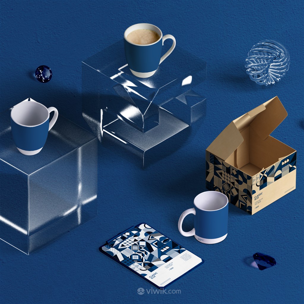 2020蓝色品牌vi马克杯包装盒样机