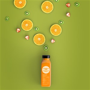 瓶子饮料瓶橙汁包装贴图样机