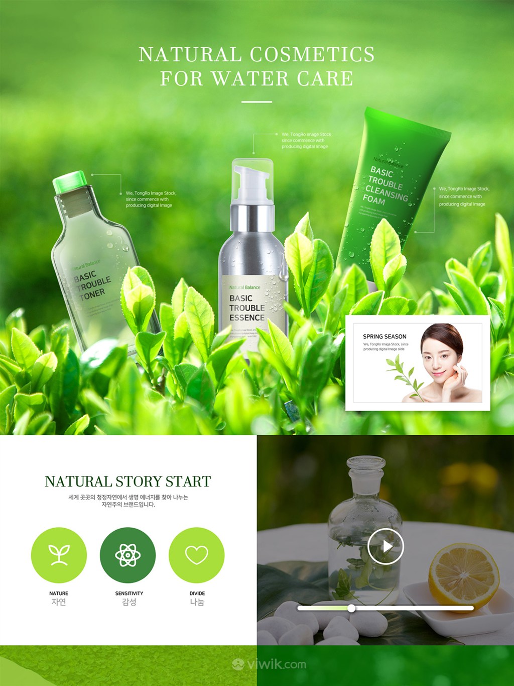绿色清新护肤品网页设计素材