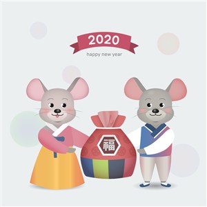 2020卡通鼠送福新年节日海报设计矢量素材