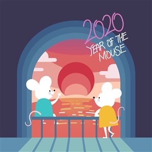 2020鼠年卡通鼠新年快乐节日海报矢量素材