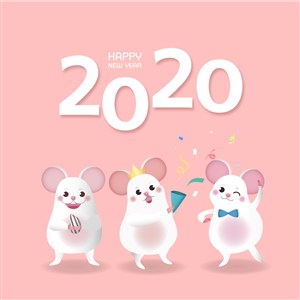 2020鼠年跳舞卡通鼠庆新年节日海报矢量素材