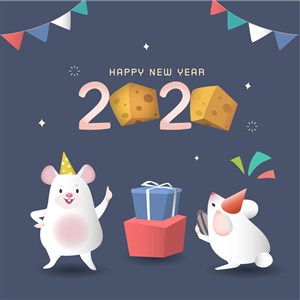 2020新年卡通鼠新年快乐海报设计矢量素材