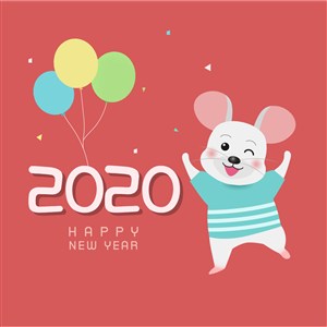 2020喜庆卡通鼠新年快乐节日海报设计矢量素材