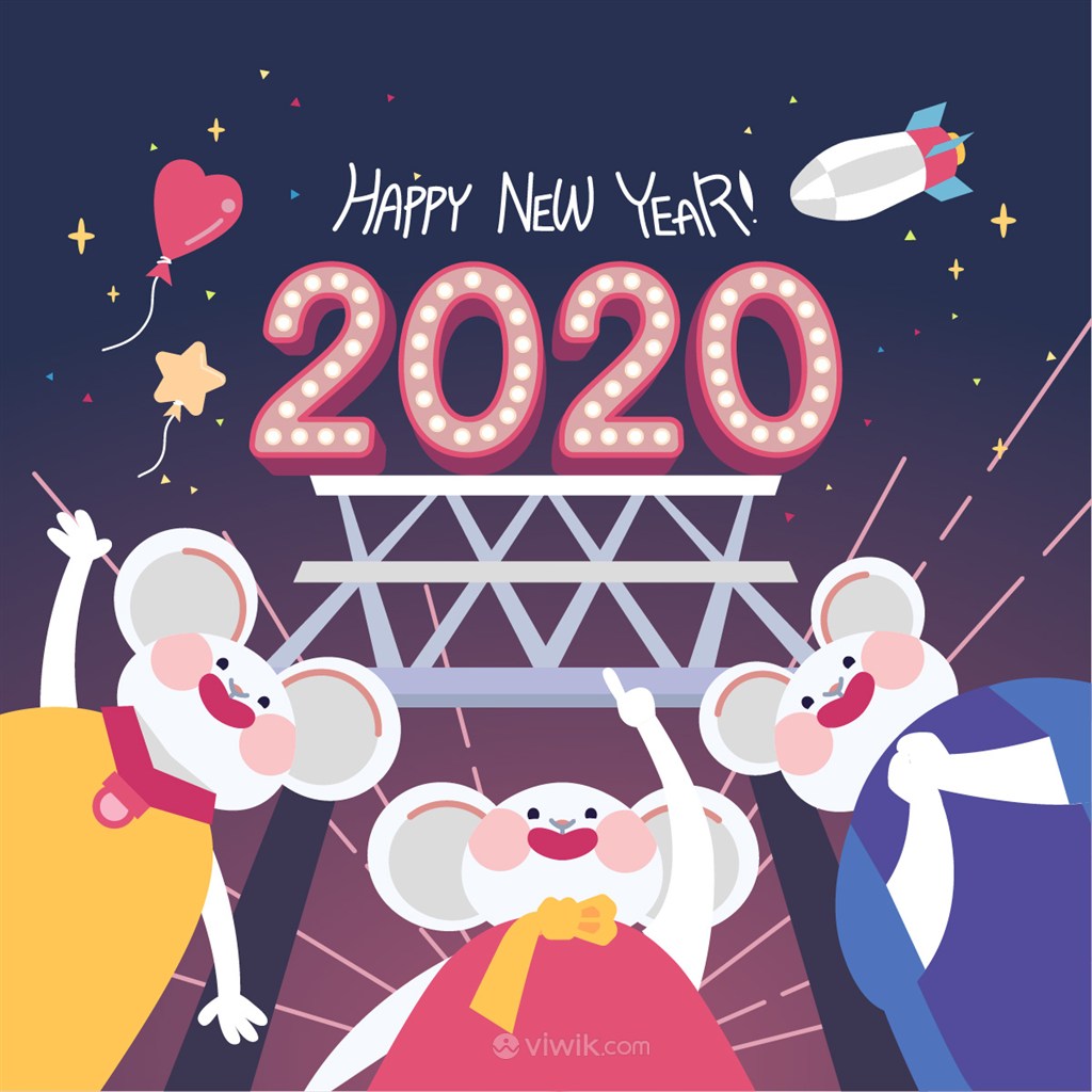 2020鼠年卡通鼠祈福新年节日海报矢量素材