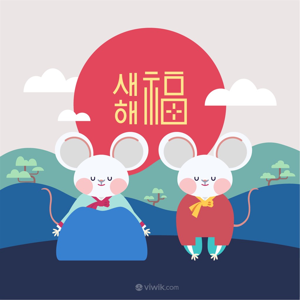2020鼠年福气卡通鼠春节节日海报设计素材
