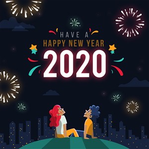 2020新年快乐看烟花矢量海报素材
