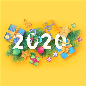 2020新年快乐礼物背景矢量海报素材