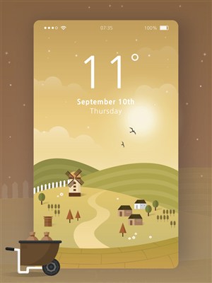 扁平化风景农场插画手机壁纸UI设计界面启动页