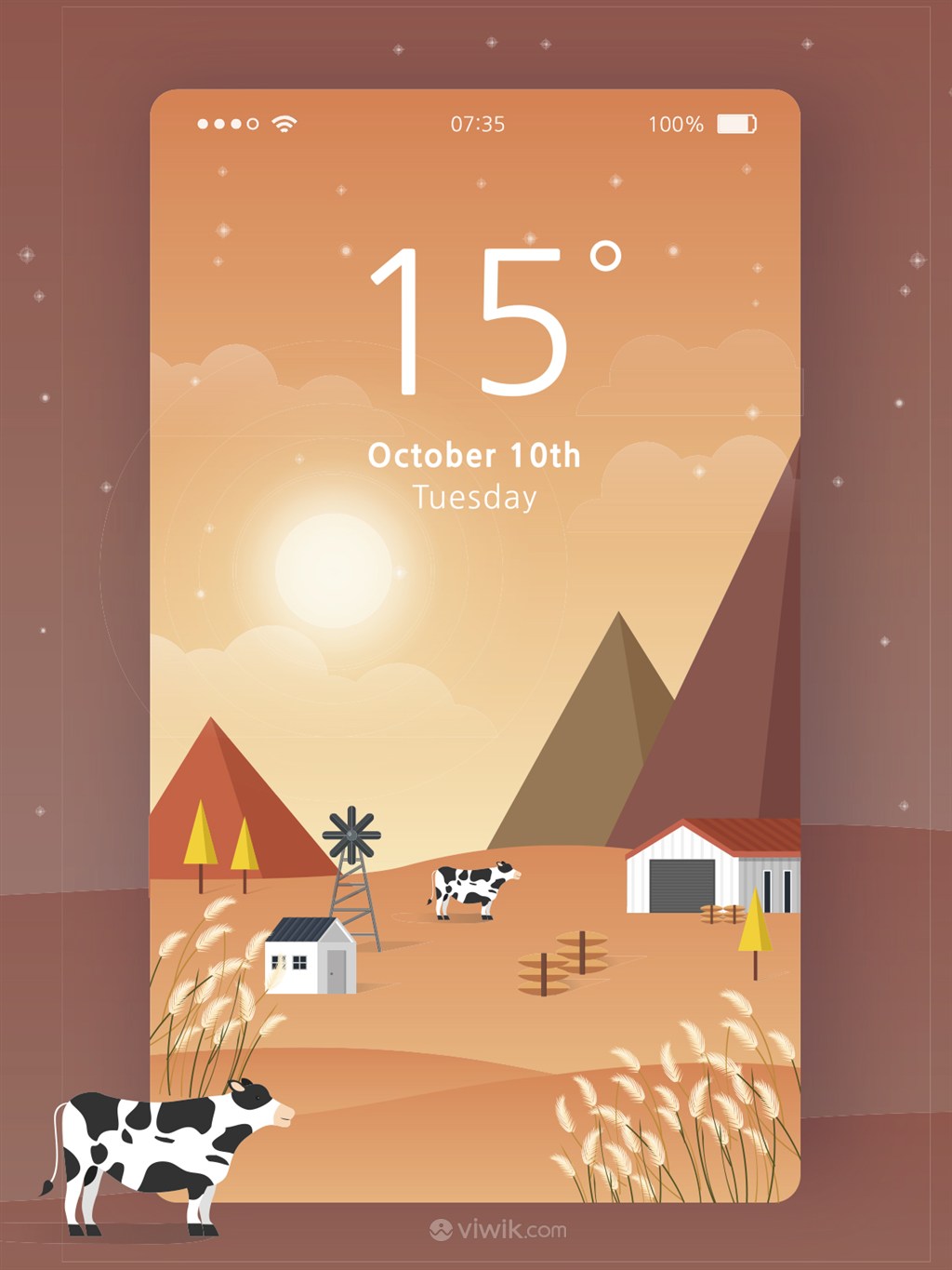 扁平化风景沙漠插画手机壁纸UI设计界面启动页