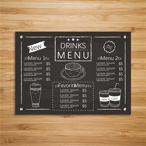 黑白简笔手绘外国菜单设计模板.eps