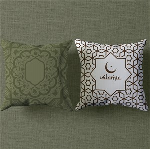 穆斯林风格白绿色抱枕贴图样机