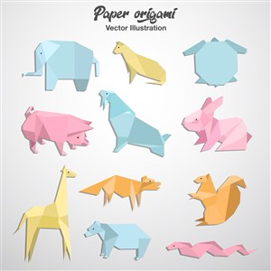 彩色动物折纸矢量素材