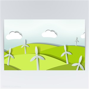 绿色立体剪纸卡通风车环保背景矢量素材