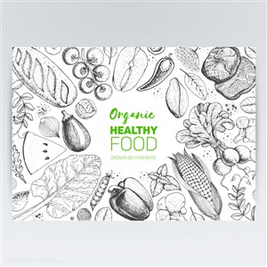 新鮮健康蔬菜水果手繪美食矢量圖