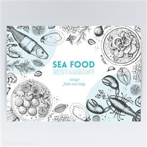 美味龍蝦海魚海鮮手繪美食矢量素材