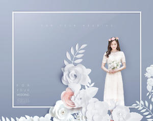 唯美折纸花朵新娘婚礼海报psd背景素材
