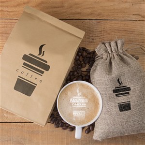 咖啡厅vi牛皮纸包装袋咖啡杯布袋贴图样机