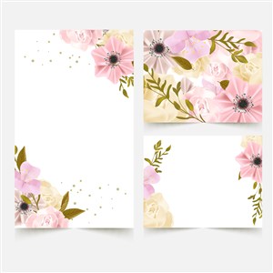 粉色水染花卉婚礼卡片矢量模板