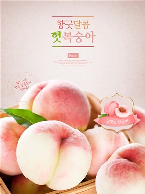 韩国健康新鲜水果水蜜桃美食电商促销宣传海报 