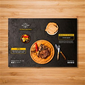 国外牛排餐饮店海报设计模板.psd