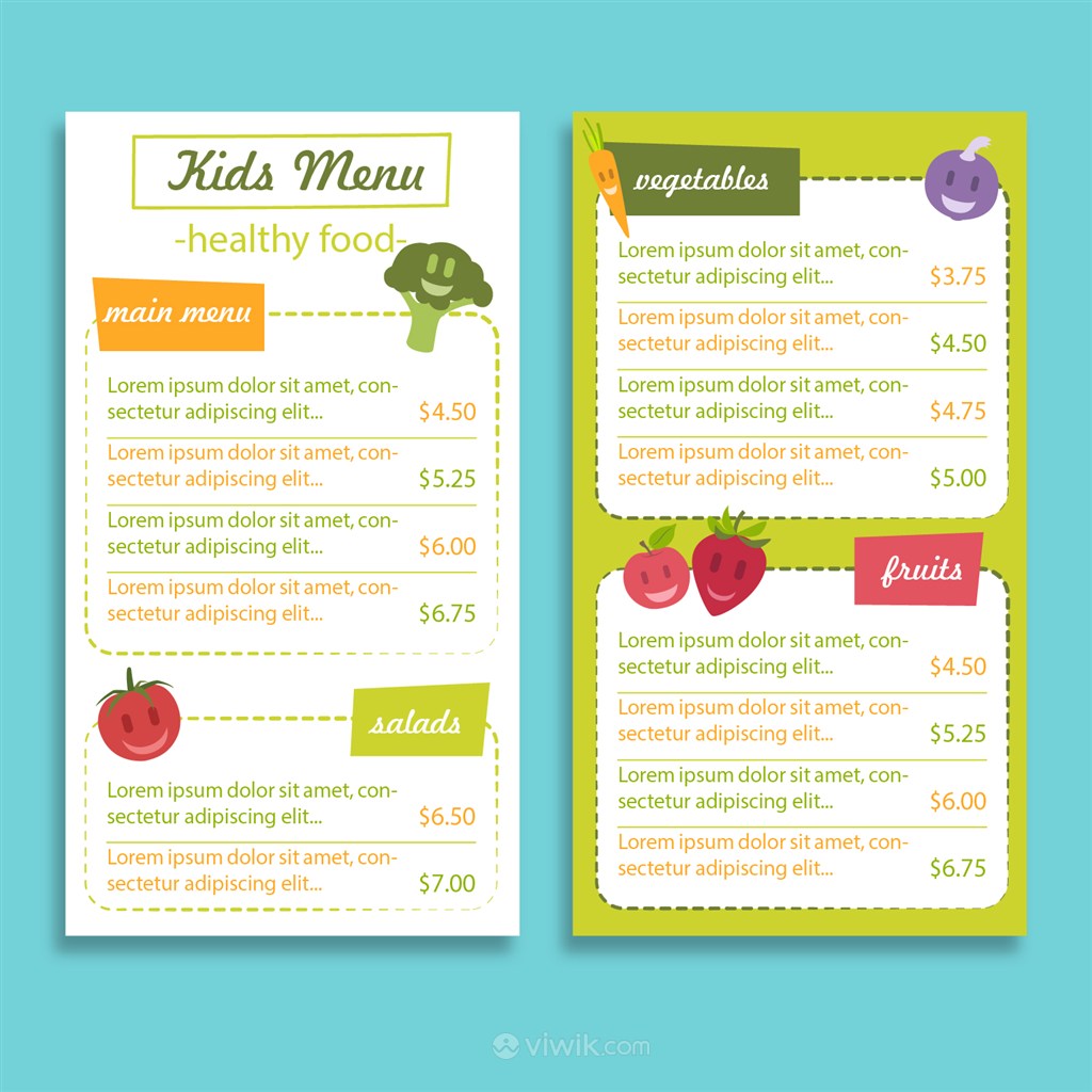 小孩子的健康食物菜单设计模板.ai