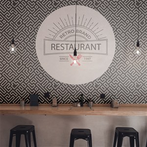 餐厅墙面logo墙纸贴图样机