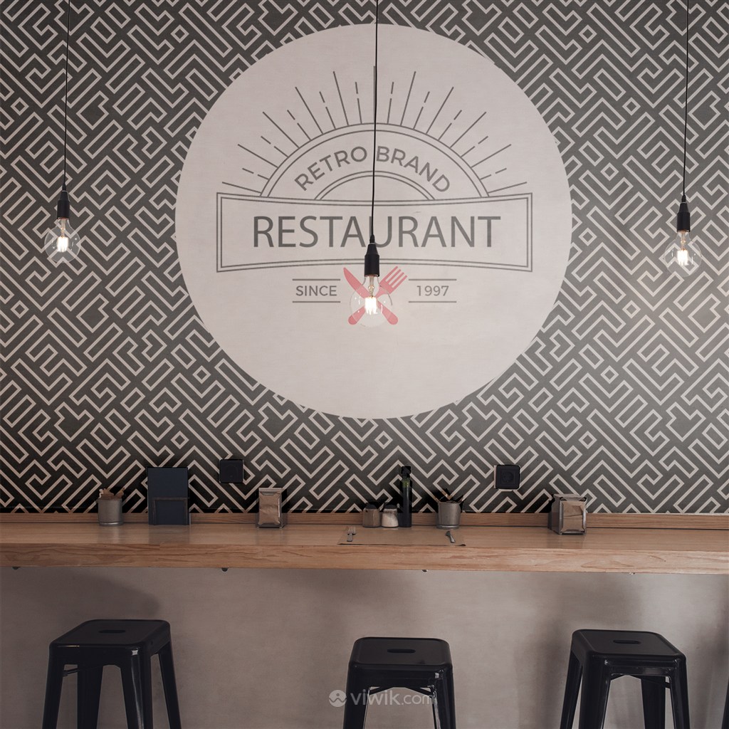餐厅墙面logo墙纸贴图样机
