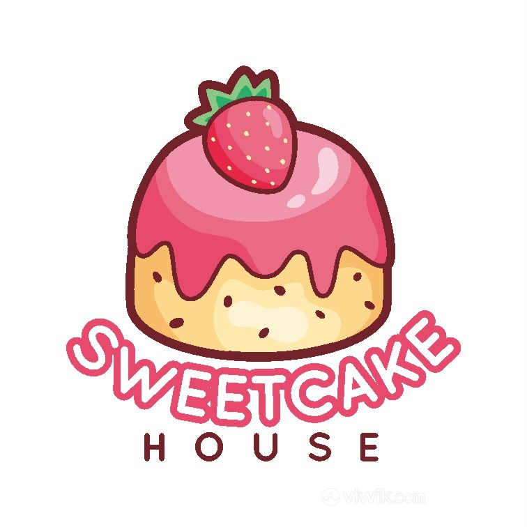 草莓蛋糕图标甜品店logo设计素材