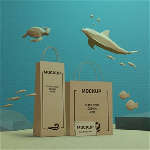 海洋生活概念牛皮紙袋貼圖樣機