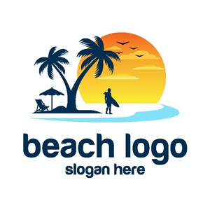 海灘標志圖標休閑旅游logo設計素材